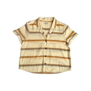 Madewell Women's Button Down Shirt in Yellow and Brown Stripes
